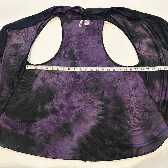 Vintage Whimsigoth Black Purple Vest Flocked Sheer Velvet Tie Dyed Roses L XL - Picture 13 of 14